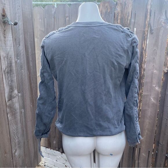 RtA Gray Braided Sleeve Detail Crew Neck Cotton Sweatshirt size XS - Picture 2 of 11